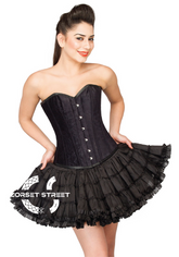 Black Velvet Overbust Waist Training Top & Cotton Silk Tutu Skirt Women Plus Size Corset Dress